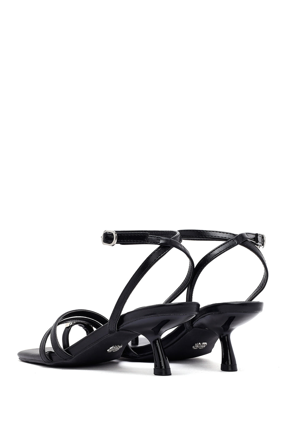 Women's Black Ankle Buckle Low Thin Heel Sandals