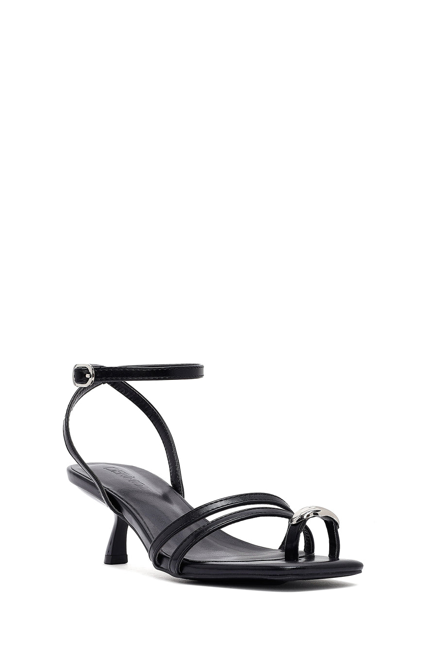 Women's Black Ankle Buckle Low Thin Heel Sandals