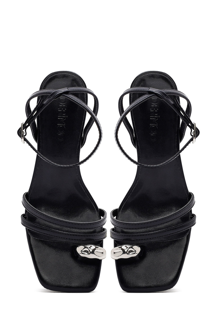 Women's Black Ankle Buckle Low Thin Heel Sandals