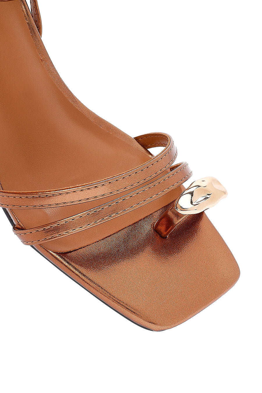 Women's Bronze Low Thin Heel Metallic Sandals