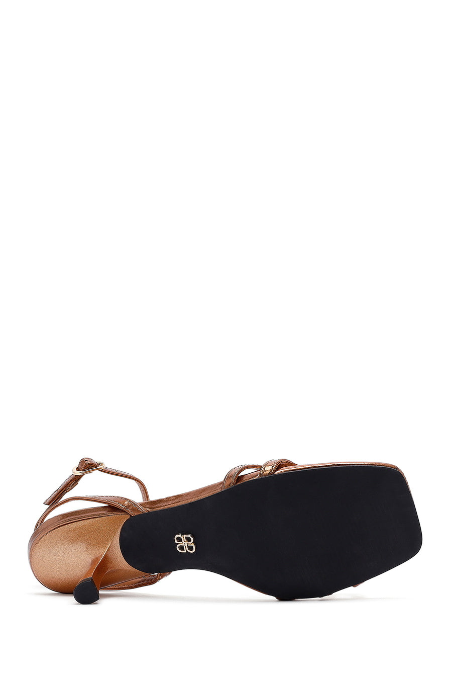 Women's Bronze Low Thin Heel Metallic Sandals