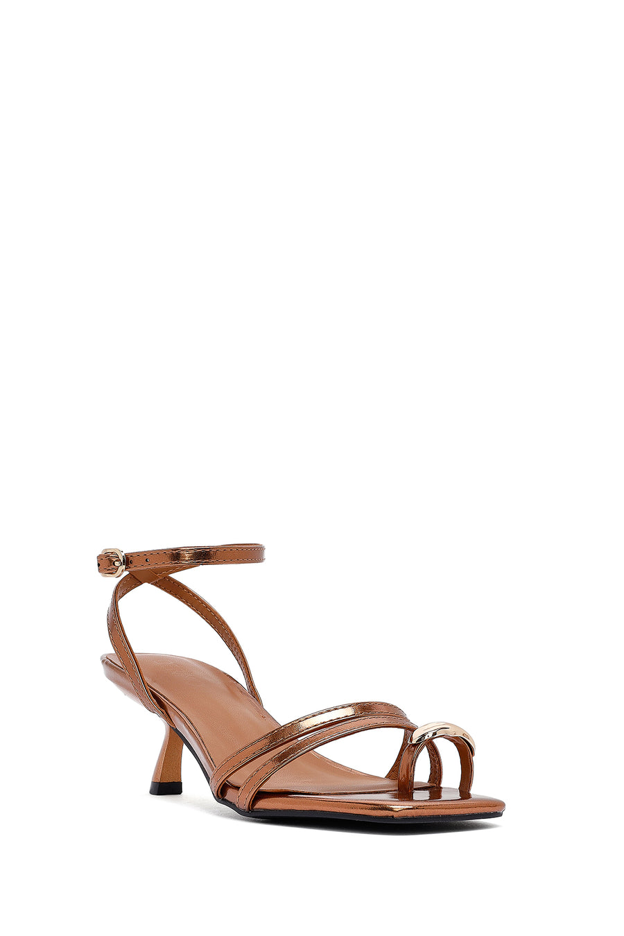 Women's Bronze Low Thin Heel Metallic Sandals