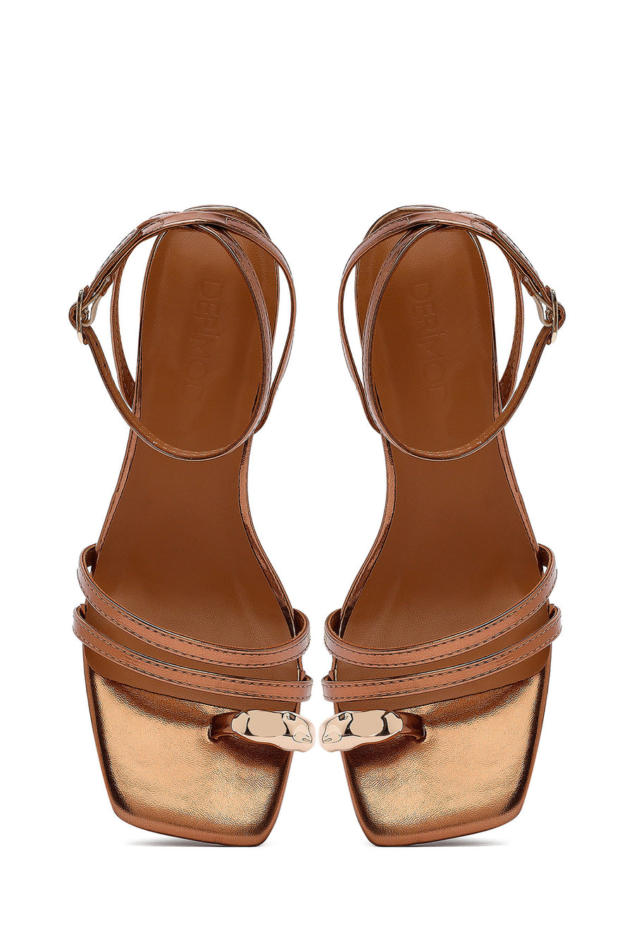 Women's Bronze Low Thin Heel Metallic Sandals