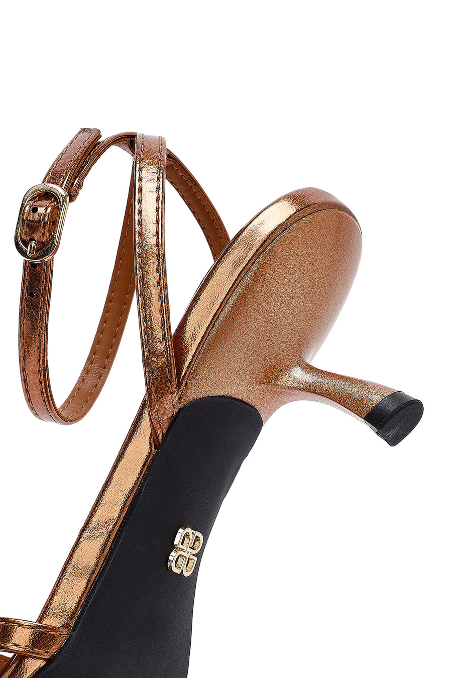 Women's Bronze Low Thin Heel Metallic Sandals