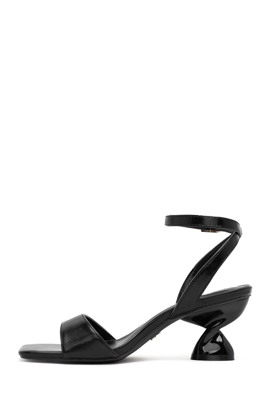 Women's Black Ankle Buckle Thick Heel Sandals