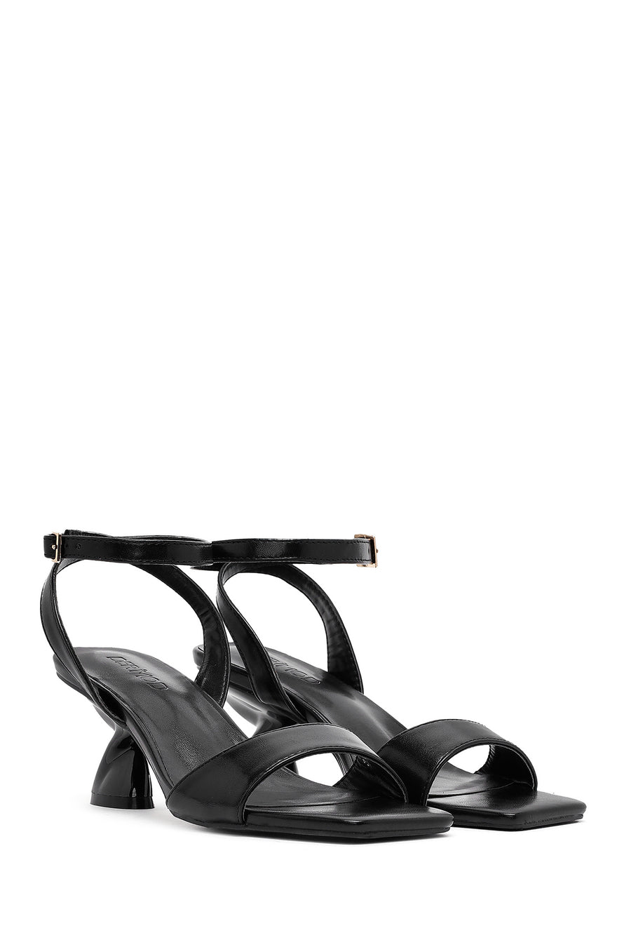Women's Black Ankle Buckle Thick Heel Sandals