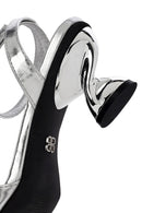 Women's Silver Ankle Buckle Chunky Heel Metallic Sandals | Derimod