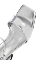Women's Silver Ankle Buckle Chunky Heel Metallic Sandals | Derimod