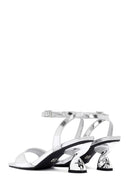 Women's Silver Ankle Buckle Chunky Heel Metallic Sandals | Derimod