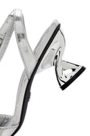 Women's Silver Ankle Buckle Chunky Heel Metallic Sandals | Derimod