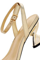 Women's Gold Ankle Buckle Chunky Heel Metallic Sandals | Derimod