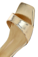 Women's Gold Ankle Buckle Chunky Heel Metallic Sandals | Derimod