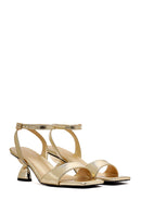 Women's Gold Ankle Buckle Chunky Heel Metallic Sandals | Derimod