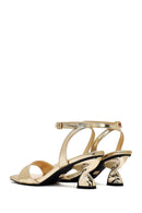 Women's Gold Ankle Buckle Chunky Heel Metallic Sandals | Derimod