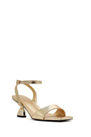 Women's Gold Ankle Buckle Chunky Heel Metallic Sandals | Derimod