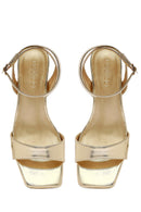 Women's Gold Ankle Buckle Chunky Heel Metallic Sandals | Derimod