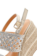 Women's Gold Braided Ankle Buckle Wedge Heeled Espadrille Sandals | Derimod