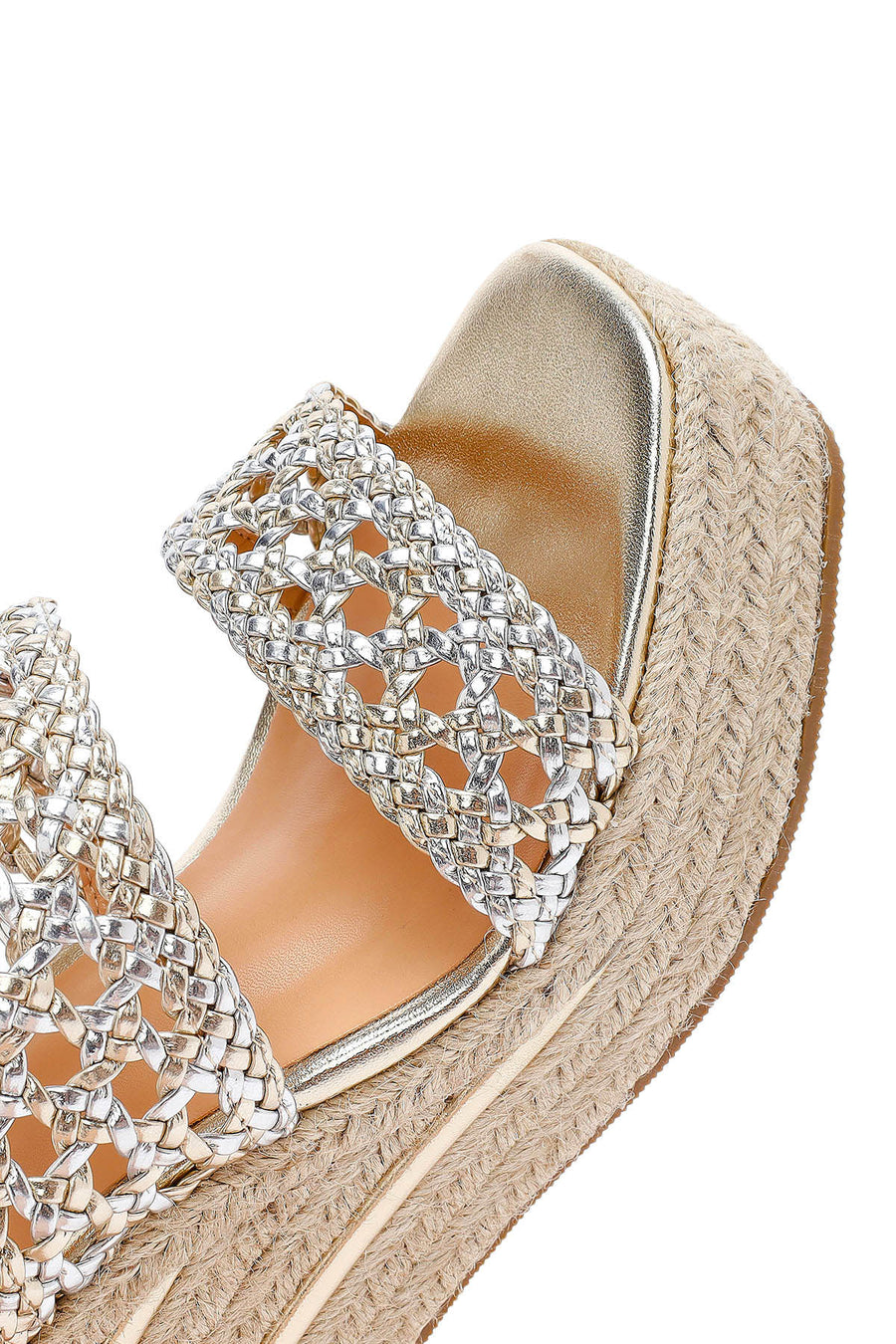 Women's Gold Braided Ankle Buckle Wedge Heeled Espadrille Sandals