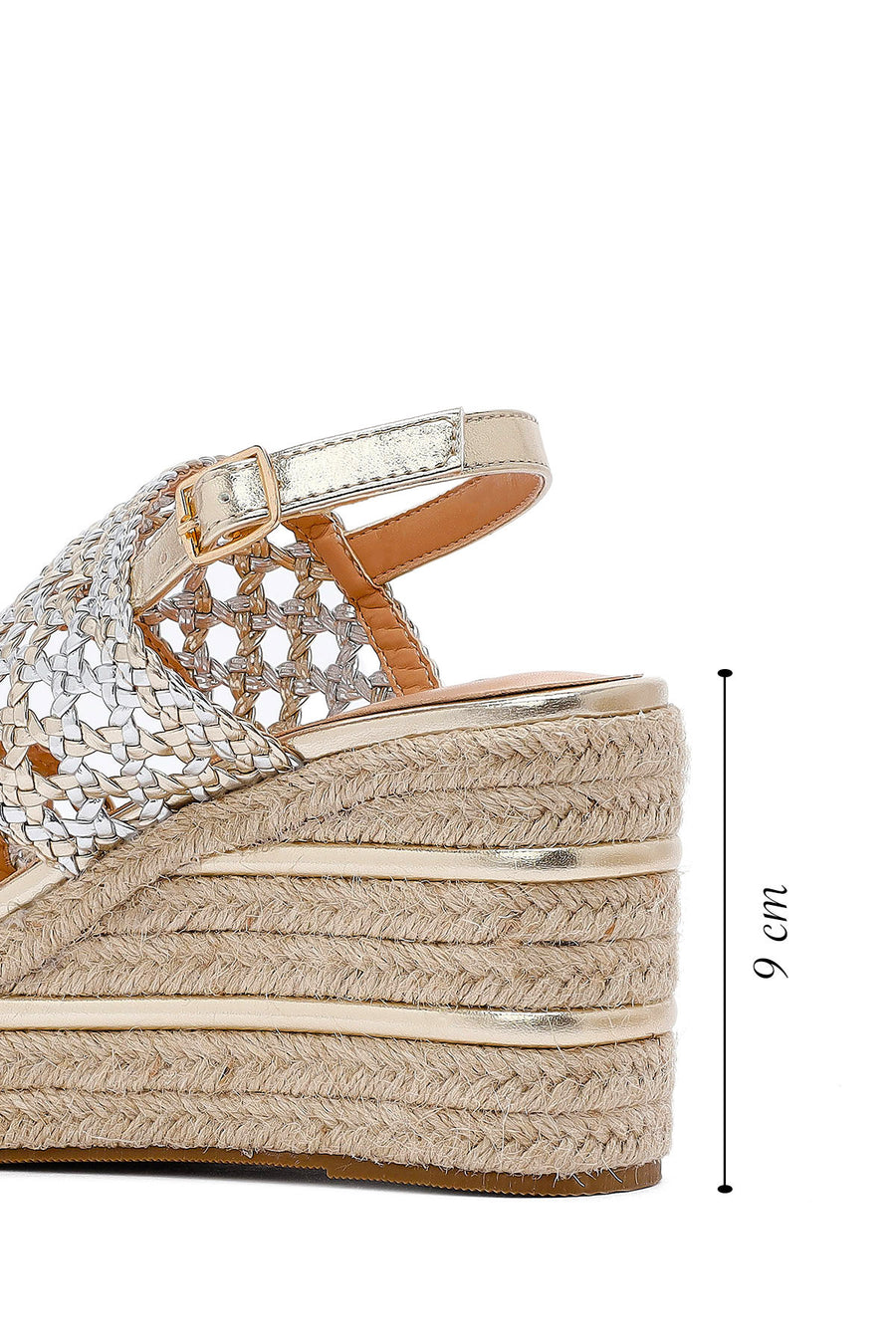 Women's Gold Braided Ankle Buckle Wedge Heeled Espadrille Sandals