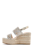 Women's Gold Braided Ankle Buckle Wedge Heeled Espadrille Sandals | Derimod