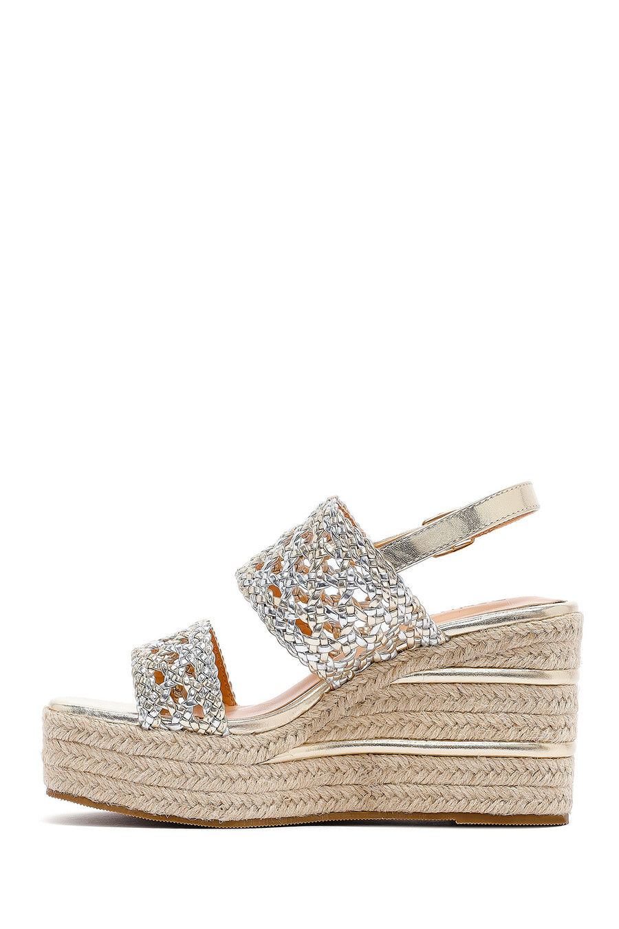 Women's Gold Braided Ankle Buckle Wedge Heeled Espadrille Sandals