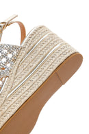 Women's Gold Braided Ankle Buckle Wedge Heeled Espadrille Sandals | Derimod