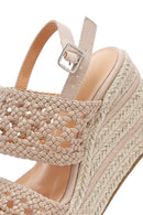 Kadın Krem Örgü Bilekten Tokalı Dolgu Topuklu Espadril Sandalet | Derimod