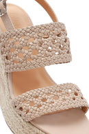 Kadın Krem Örgü Bilekten Tokalı Dolgu Topuklu Espadril Sandalet | Derimod