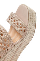 Kadın Krem Örgü Bilekten Tokalı Dolgu Topuklu Espadril Sandalet | Derimod