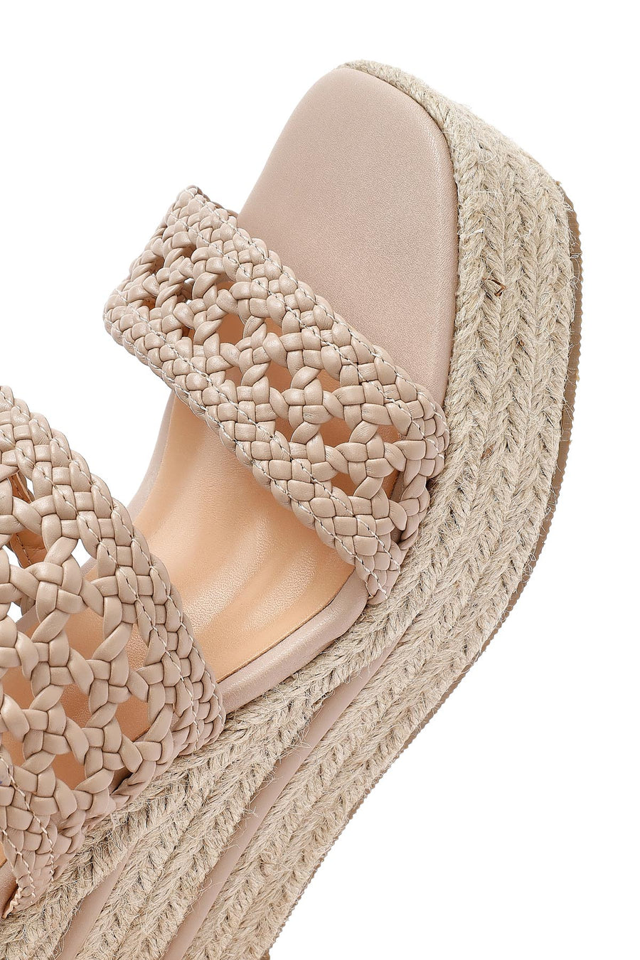 Women's Cream Knitted Ankle Buckle Wedge Heeled Espadrille Sandals