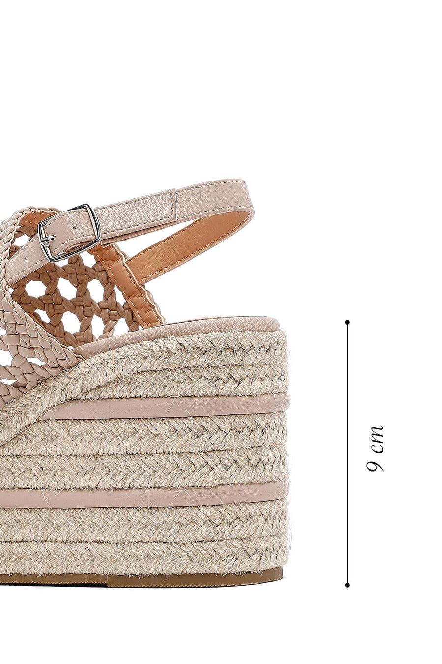 Women's Cream Knitted Ankle Buckle Wedge Heeled Espadrille Sandals