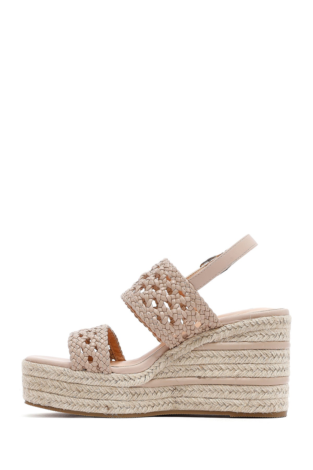 Kadın Krem Örgü Bilekten Tokalı Dolgu Topuklu Espadril Sandalet