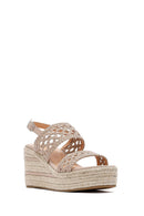 Kadın Krem Örgü Bilekten Tokalı Dolgu Topuklu Espadril Sandalet | Derimod