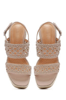 Kadın Krem Örgü Bilekten Tokalı Dolgu Topuklu Espadril Sandalet | Derimod