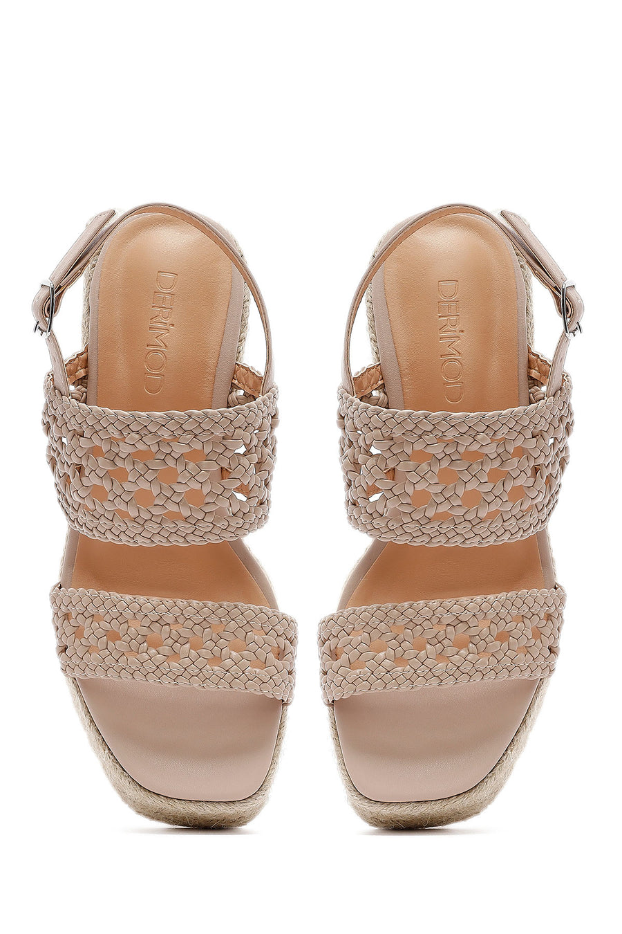 Women's Cream Knitted Ankle Buckle Wedge Heeled Espadrille Sandals