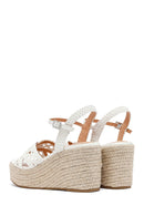 Kadın Beyaz Bilekten Tokalı Dolgu Topuklu Örgü Sandalet | Derimod