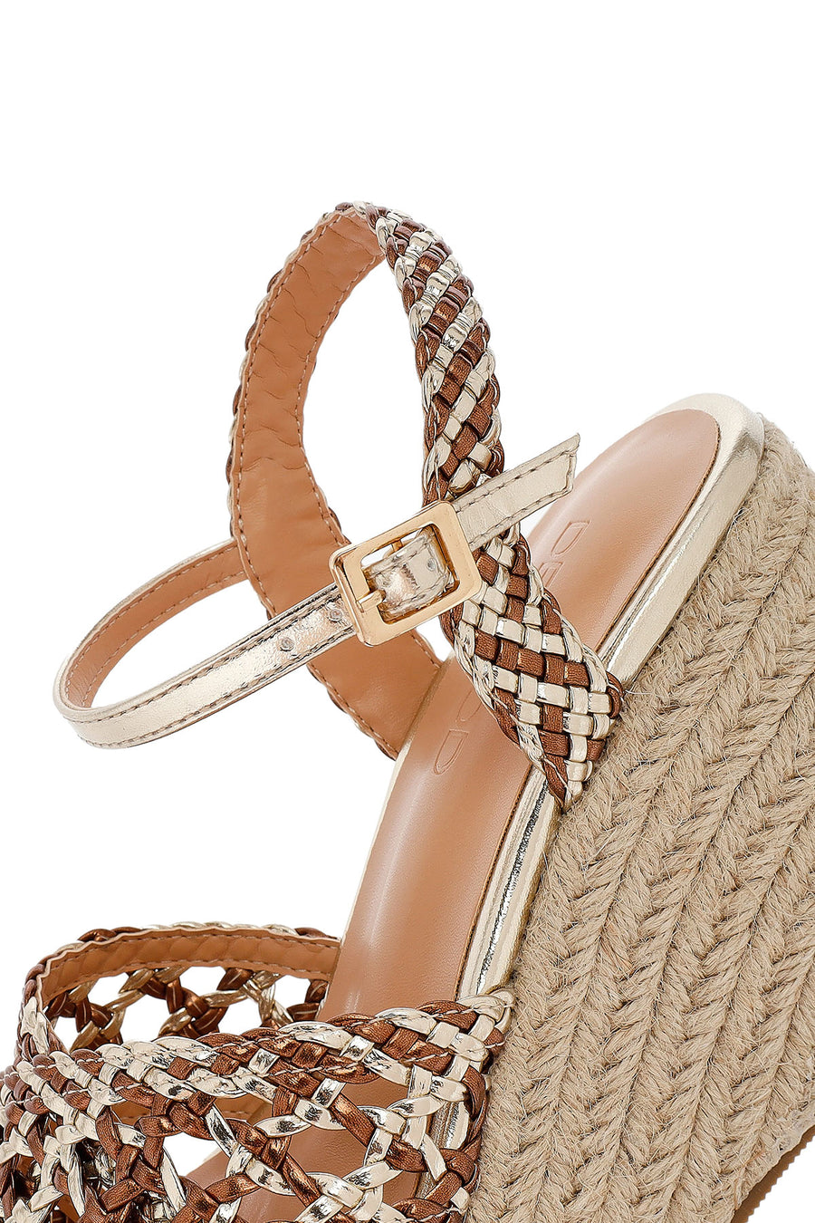 Women's Gold Ankle Buckle Platform Heel Woven Sandals