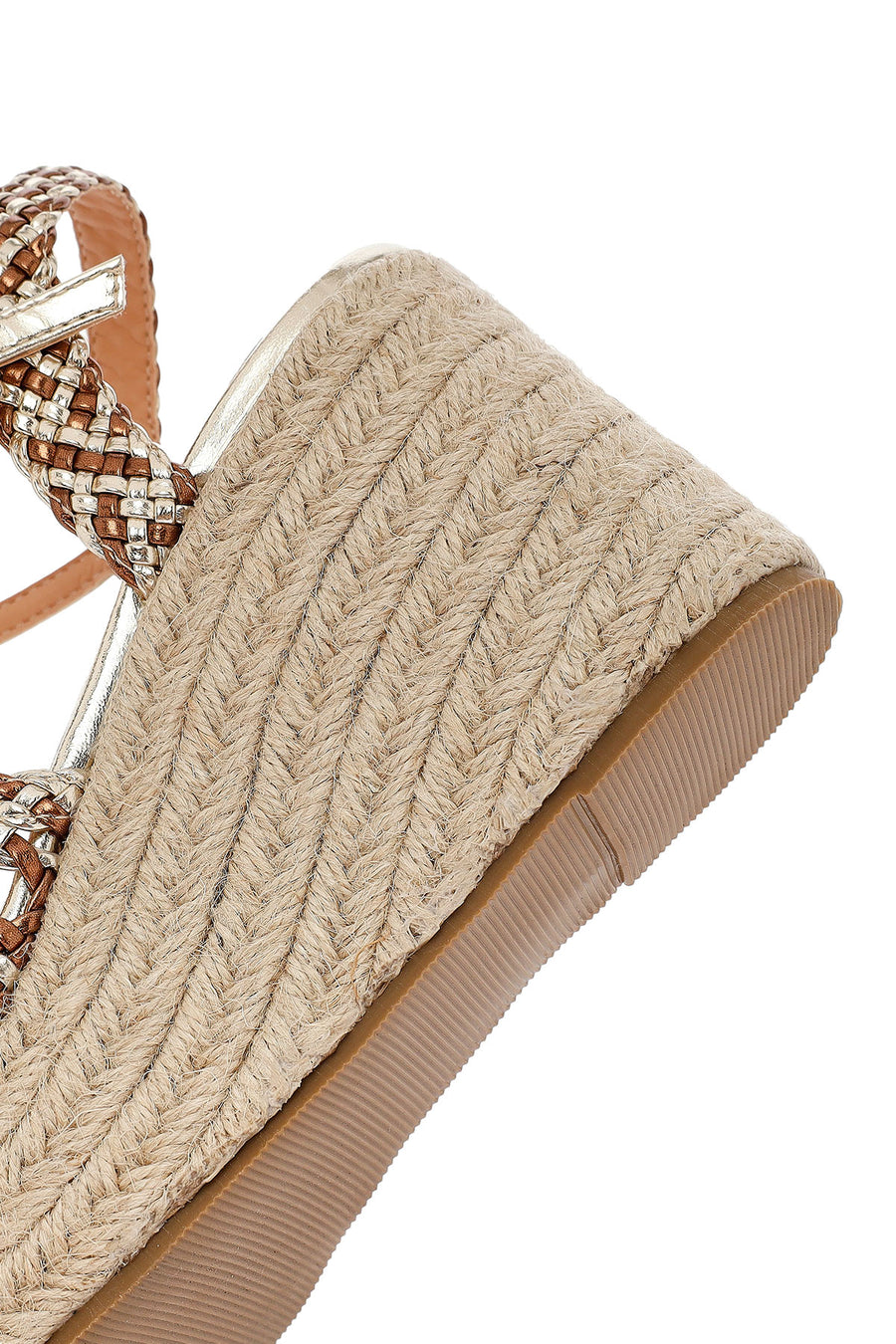 Women's Gold Ankle Buckle Platform Heel Woven Sandals