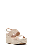 Women's Cream Ankle Buckle Wedge Heel Espadrille Sandals | Derimod