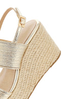 Women's Gold Ankle Buckle Chunky Heel Metallic Sandals | Derimod