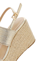 Women's Gold Ankle Buckle Chunky Heel Metallic Sandals | Derimod