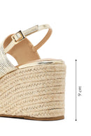 Women's Gold Ankle Buckle Chunky Heel Metallic Sandals | Derimod