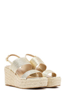 Women's Gold Ankle Buckle Chunky Heel Metallic Sandals | Derimod