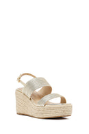 Women's Gold Ankle Buckle Chunky Heel Metallic Sandals | Derimod