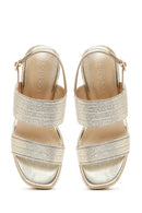 Women's Gold Ankle Buckle Chunky Heel Metallic Sandals | Derimod