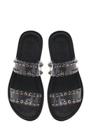Women's Black Transparent Stone Slippers | Derimod