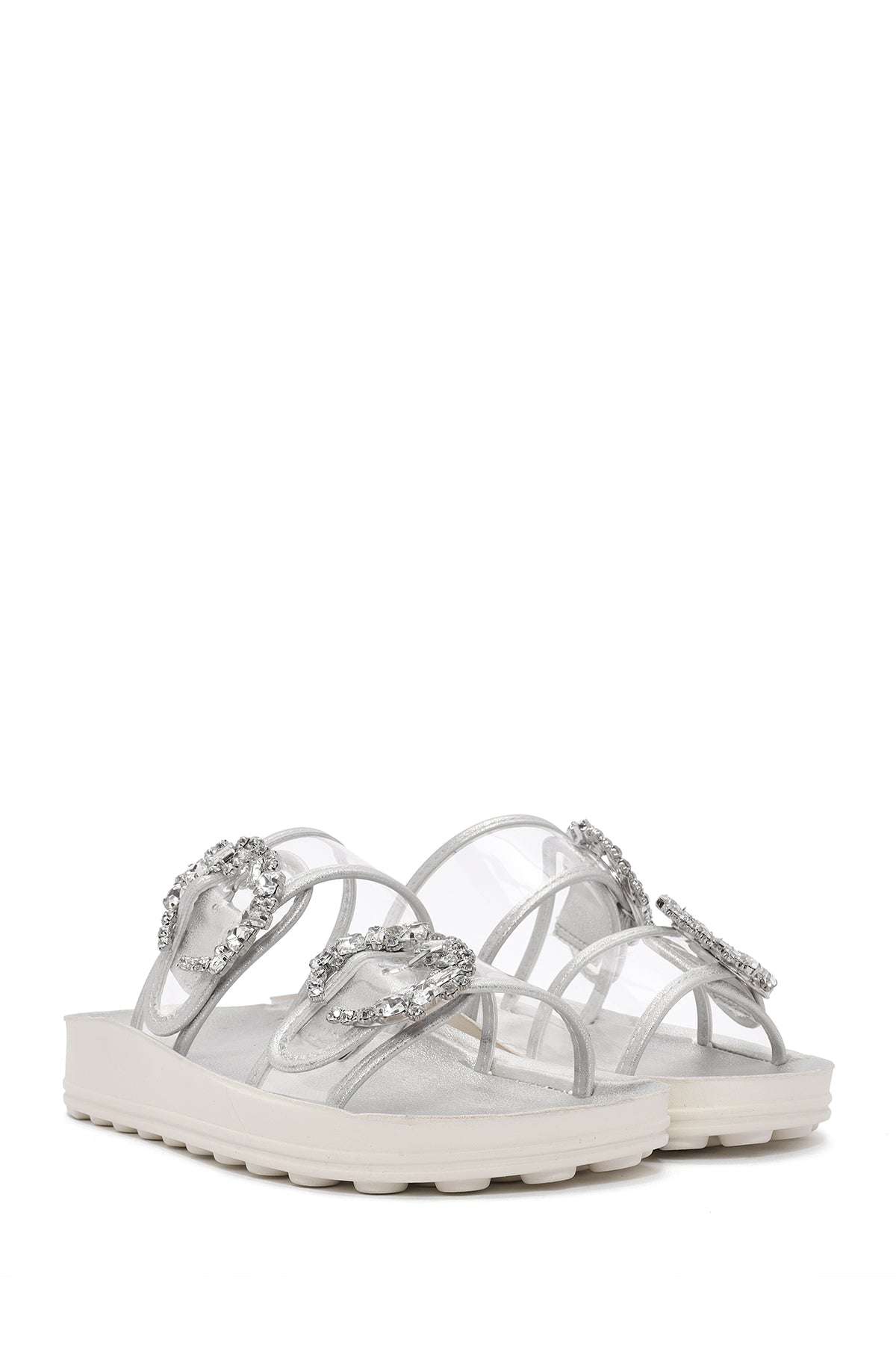 Kadın Şeffaf Çift Tokalı Taşlı Terlik