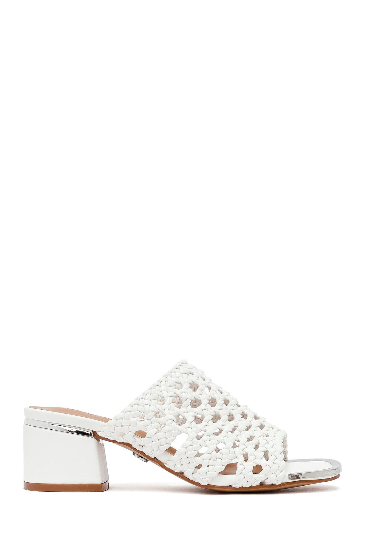 Kadın Beyaz Örgülü Kısa Kalın Topuklu Terlik 25SFE460918 | Derimod