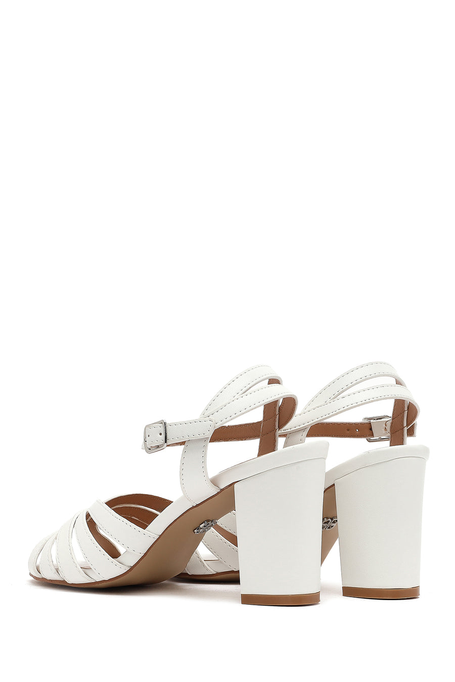Women's White Ankle Strap Chunky Heel Sandals