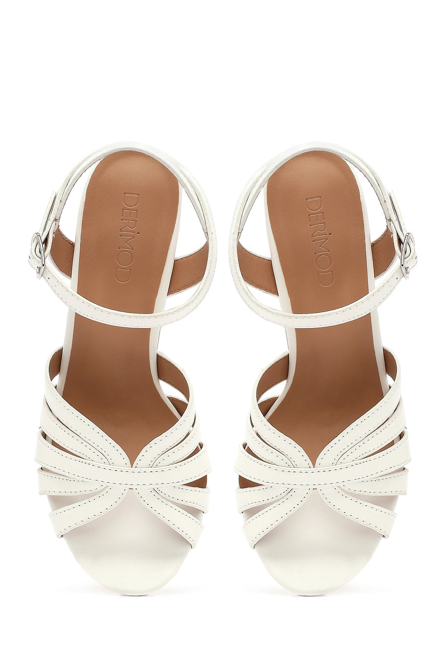 Women's White Ankle Strap Chunky Heel Sandals